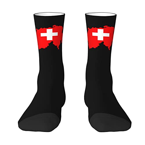 Melbrakin Crew-Socken mit Flagge der Schweiz und Karte für den Sommer, feuchtigkeitsableitende Sportsocken für Herren und Damen von Melbrakin