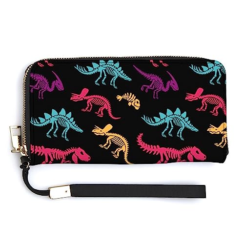 Melbrakin Damen-Geldbörse, Geldbörse, großes Fassungsvermögen, Reißverschluss-Handtasche, Geldbörse für Mädchen, Damen, kompatibel mit Dinosaurier-Skelett-Brieftasche mit Buntem Aufdruck von Melbrakin