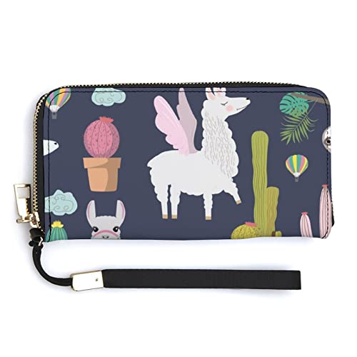 Melbrakin Damen-Geldbörse mit Alpaka-Faultier und Kaktus, großes Fassungsvermögen, Lange Clutch-Taschen, Bedruckte PU-Handtasche mit Reißverschluss von Melbrakin