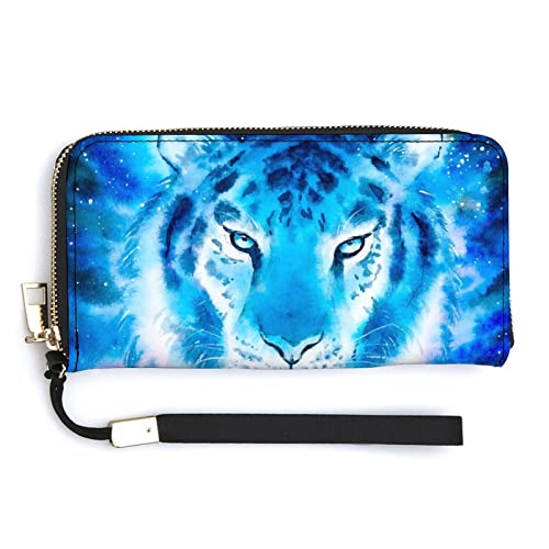 Melbrakin Damen-Geldbörse mit Aquarellmalerei, Stier und Tiger, großes Fassungsvermögen, Geldbörsen für Damen, Lange Clutch-Taschen, Bedruckte PU-Handtasche mit Reißverschluss von Melbrakin