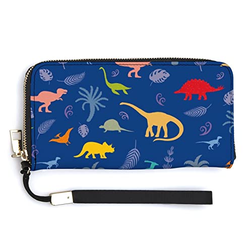Melbrakin Damen-Geldbörse mit Cartoon-Dinosaurier-Dino-Motiv, große Kapazität, Geldbörsen für Damen, Lange Clutch-Taschen, Bedruckte PU-Handtasche mit Reißverschluss von Melbrakin