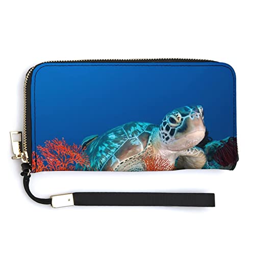 Melbrakin Damen-Geldbörse mit Meeresschildkröten-Motiv, große Kapazität, Geldbörsen für Damen, Lange Clutch-Taschen, Bedruckte PU-Handtasche mit Reißverschluss von Melbrakin