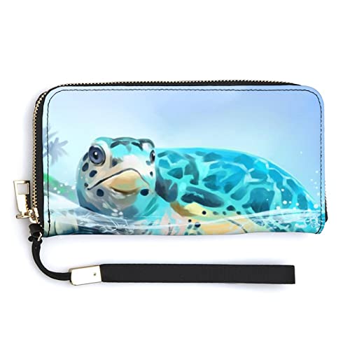 Melbrakin Damen-Geldbörse mit Meeresschildkröten-Motiv, große Kapazität, Geldbörsen für Damen, Lange Clutch-Taschen, Bedruckte PU-Handtasche mit Reißverschluss von Melbrakin