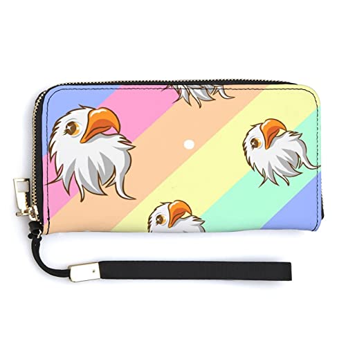 Melbrakin Damen-Geldbörse mit Regenbogen-Streifen-Adler, große Kapazität, Geldbörsen für Damen, Lange Clutch-Taschen, Bedruckte PU-Handtasche mit Reißverschluss von Melbrakin