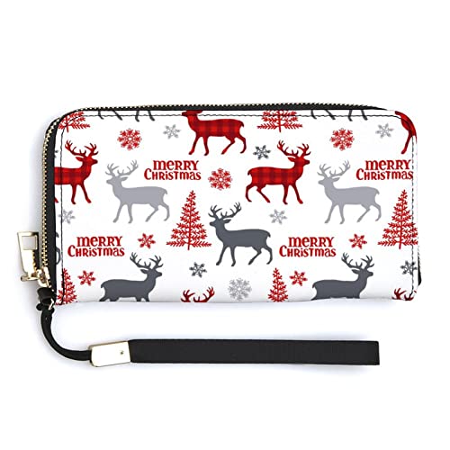 Melbrakin Damen-Handgelenk-Geldbörse, Motiv: Weihnachtsbaum, Hirsch, Schneeflocke, großes Fassungsvermögen, Geldbörsen für Damen, Lange Clutch-Taschen, Bedruckte PU-Handtasche mit Reißverschluss von Melbrakin
