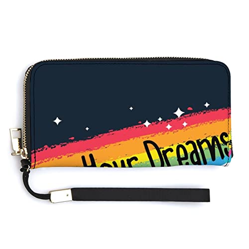 Melbrakin Damen-Handgelenk-Geldbörse, lustiges Einhorn, Follow Your Dream, großes Fassungsvermögen, Geldbörsen für Damen, Lange Clutch-Taschen, Bedruckte PU-Handtasche mit Reißverschluss von Melbrakin
