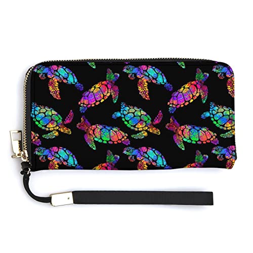 Melbrakin Damen-Handgelenk-Geldbörse im Boho-Stil, Meeresschildkröte, großes Fassungsvermögen, Geldbörsen für Damen, Lange Clutch-Taschen, Bedruckte PU-Handtasche mit Reißverschluss von Melbrakin