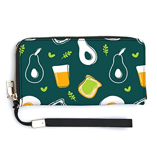 Melbrakin Damen-Handgelenk-Geldbörse mit Avocado-Ei-Toast und Orangensaft, große Kapazität, Geldbörsen für Damen, Lange Clutch-Taschen, Bedruckte PU-Handtasche mit Reißverschluss von Melbrakin