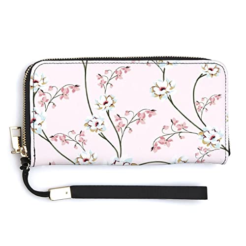 Melbrakin Damen-Handgelenk-Geldbörse mit Blumenmuster, rosa, großes Fassungsvermögen, Geldbörsen für Damen, Lange Clutch-Taschen, Bedruckte PU-Handtasche mit Reißverschluss von Melbrakin