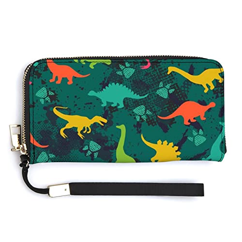 Melbrakin Damen-Handgelenk-Geldbörse mit Cartoon-Dinosauriern auf Grunge, große Kapazität, Geldbörsen für Damen, Lange Clutch-Taschen, Bedruckte PU-Handtasche mit Reißverschluss Melbrakin Damen-Handgelenk-Geldbörse mit Cartoon-Dinosauriern auf Grunge, große Kapazität, Geldbörsen für Damen, Lange Clutch-Taschen, Bedruckte PU-Handtasche mit Reißverschluss von Melbrakin
