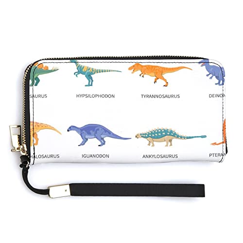 Melbrakin Damen-Handgelenk-Geldbörse mit Cartoon-Farben, Dinosauriern und Namen, großes Fassungsvermögen, Geldbörsen für Damen, Lange Clutch-Taschen, Bedruckte PU-Handtasche mit Reißverschluss von Melbrakin