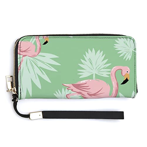 Melbrakin Damen-Handgelenk-Geldbörse mit Flamingo-Muster und tropischen Blättern, große Kapazität, Geldbörsen für Damen, Lange Clutch-Taschen, Bedruckte PU-Handtasche mit Reißverschluss von Melbrakin