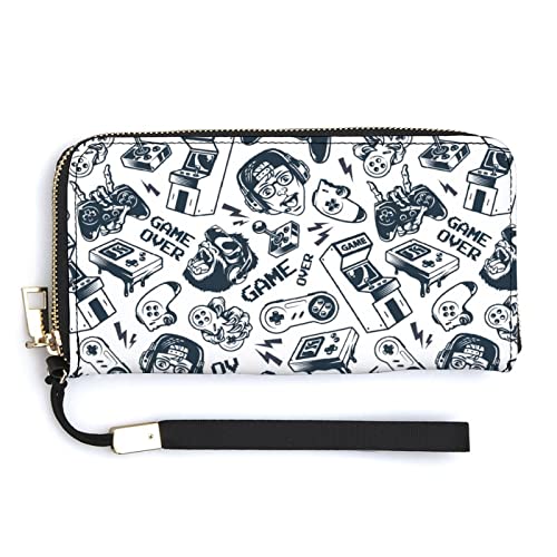 Melbrakin Damen-Handgelenk-Geldbörse mit Vintage-Video-Gaming-Muster, große Kapazität, Geldbörsen für Damen, Lange Clutch-Taschen, Bedruckte PU-Handtasche mit Reißverschluss von Melbrakin