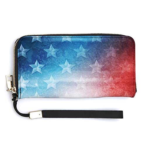 Melbrakin Damen-Handgelenk-Geldbörse mit abstraktem Retro-Amerikanische-Flagge-Motiv, große Kapazität, Geldbörsen für Damen, Lange Clutch-Taschen, Bedruckte PU-Handtasche mit Reißverschluss von Melbrakin