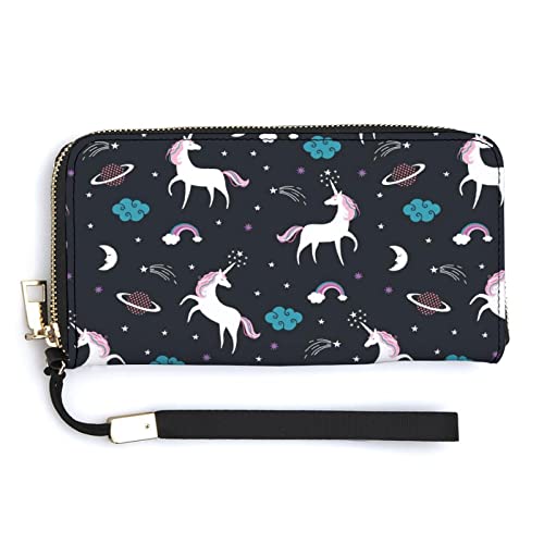 Melbrakin Damen-Handgelenk-Geldbörse mit niedlichem Einhorn-Planeten-Mond-Muster, großes Fassungsvermögen, Geldbörsen für Damen, Lange Clutch-Taschen, Bedruckte PU-Handtasche mit Reißverschluss von Melbrakin