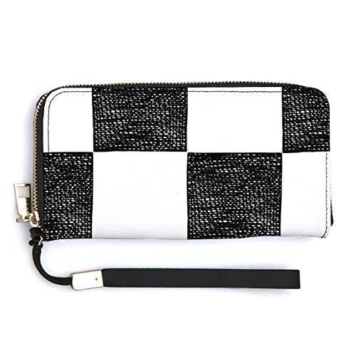 Melbrakin Damen-Handgelenk-Geldbörse mit schwarz-weißem Karomuster, großes Fassungsvermögen, Geldbörsen für Damen, Lange Clutch-Taschen, Bedruckte PU-Handtasche mit Reißverschluss von Melbrakin