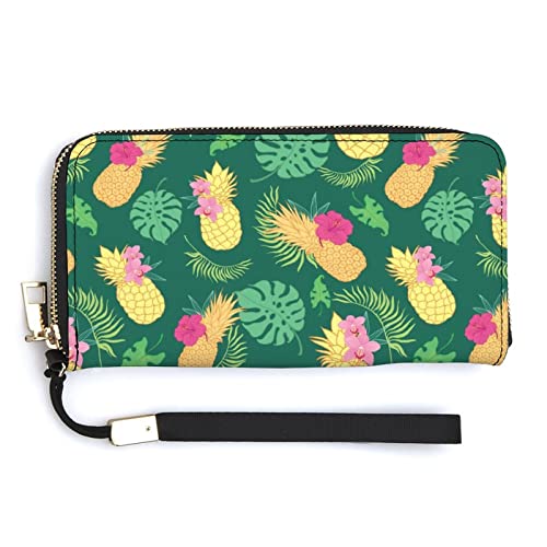 Melbrakin Damen-Handgelenk-Geldbörse mit tropischer Blumen-Kiefer-Schildkröten-Blatt-Motiv, große Kapazität, Geldbörsen für Damen, Lange Clutch-Taschen, Bedruckte PU-Handtasche mit Reißverschluss von Melbrakin