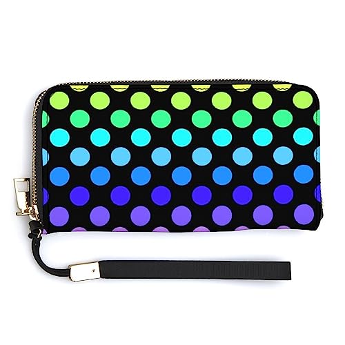 Melbrakin Damen-Handtasche mit großem Fassungsvermögen, Reißverschluss, für Mädchen, Damen-Handyhülle, Holstertasche, kompatibel mit Geldbörse mit bunten Regenbogen-Polka-Punkten von Melbrakin