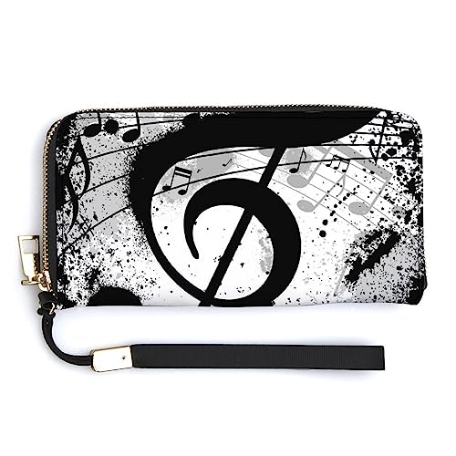 Melbrakin Damen-Handtasche mit großem Fassungsvermögen, Reißverschluss, für Mädchen, Damen-Handyhülle, Holstertasche, kompatibel mit Gunge Black and White Music Notes Wallet von Melbrakin