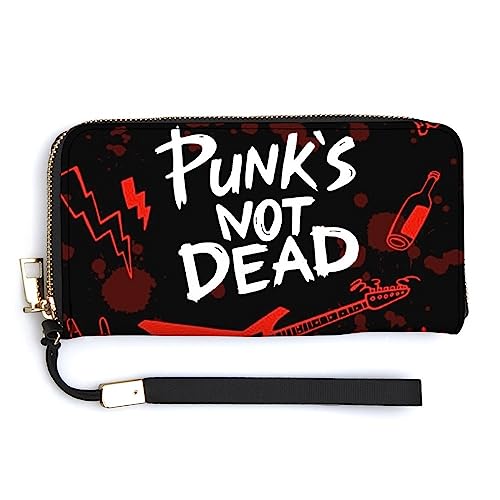 Melbrakin Damen-Handtasche mit großem Fassungsvermögen, Reißverschluss, für Mädchen, Damen-Handyhülle, Holstertasche, kompatibel mit Punk Rock Set Skull PunksDead Words Red Black Wallet von Melbrakin
