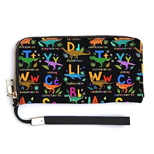 Damen-Handtasche mit großem Fassungsvermögen, Reißverschluss, für Mädchen, Damen-Handyhülle, Holstertasche, kompatibel mit niedlichen Alphabet-Dinosaurier-Geldbörsen von Melbrakin