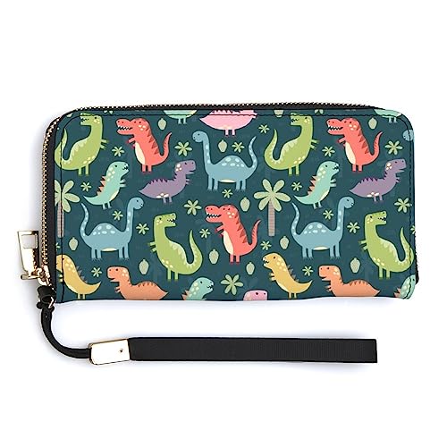 Damen-Handtasche mit großem Fassungsvermögen, Reißverschluss, für Mädchen, Damen-Handyhülle, Holstertasche, kompatibel mit niedlicher Cartoon-Dinosaurier-Geldbörse von Melbrakin