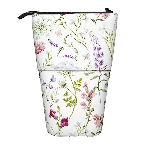 Melbrakin Farbiges Blumenmuster-Druck-Federmäppchen, Ständer-Bleistiftbeutel, Teleskop-Federmäppchen, Ständer-Bleistifthalter-Stifttasche von Melbrakin