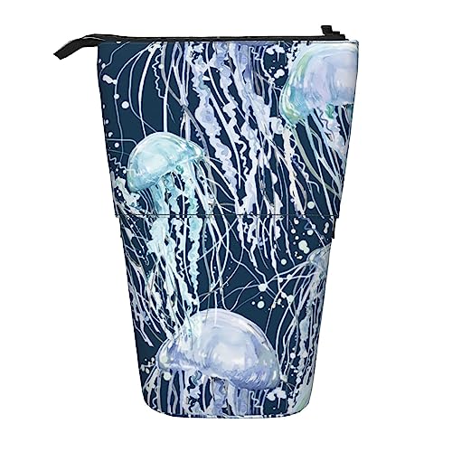 Melbrakin Federmäppchen mit Standfunktion, Aquarell-Quallen-Muster, mit Reißverschluss, für Damen, Herren, Jungen und Mädchen von Melbrakin