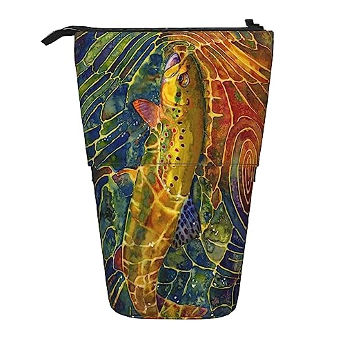 Melbrakin Bleistifttasche mit Reißverschluss, Motiv: Bachforellenfisch, für Damen, Herren, Jungen und Mädchen von Melbrakin