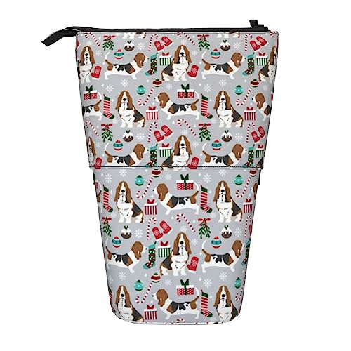 Melbrakin Federmäppchen mit Weihnachtsmotiv, Basset Hound, Hundeständer, mit Reißverschluss, für Damen, Herren, Jungen und Mädchen von Melbrakin
