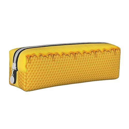 Melbrakin Federmäppchen mit Bienenwaben- und Honig-Motiv, Stifthalter, Leder, Stiftebeutel, Box, Organizer, Reißverschluss, Kosmetik, Make-up, Aufbewahrungstasche von Melbrakin