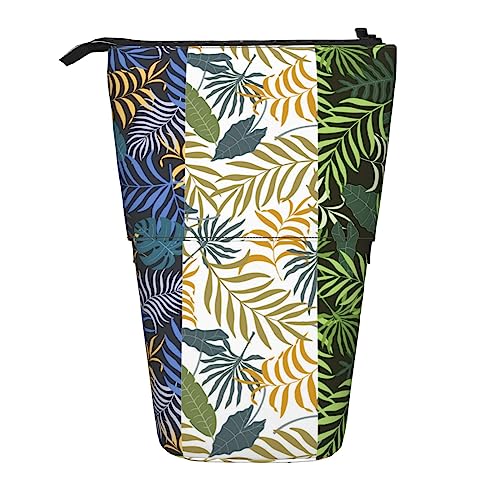 Melbrakin Federmäppchen mit Standfunktion und DREI tropischen Blättern, mit Reißverschluss, für Damen, Herren, Jungen und Mädchen von Melbrakin