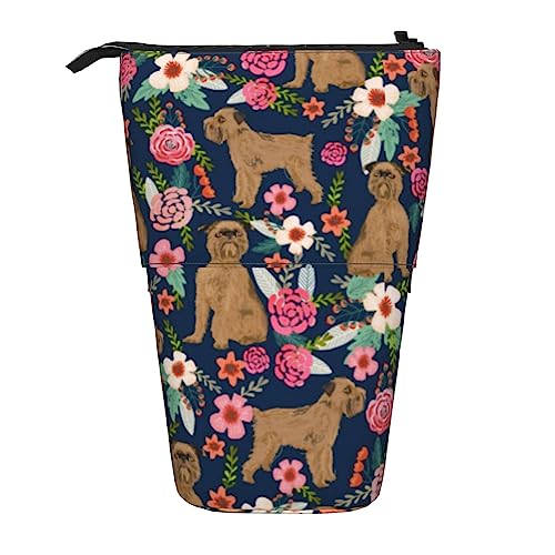 Melbrakin Federmäppchen mit Brüsseler Griffon-Hund im Vintage-Stil mit Blumenmuster und Reißverschluss für Damen, Herren, Jungen und Mädchen von Melbrakin