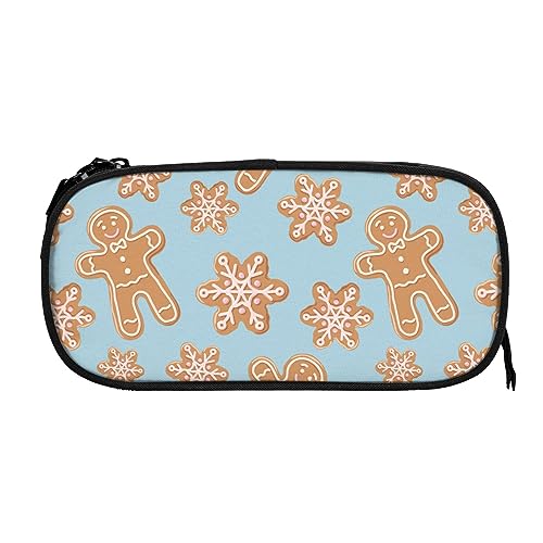 Melbrakin Federmäppchen mit Weihnachts-Lebkuchen-Schneeflocken-Aufdruck, großes Fassungsvermögen, Stifthalter, Bleistiftbeutel, Box, Organizer, Reißverschluss, Kosmetik, Make-up, Aufbewahrungstasche von Melbrakin