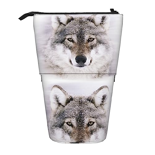 Melbrakin Federmäppchen mit Wolf im Winter-Gemälde, Stand-Bleistifttasche, Teleskop-Federmäppchen, Ständer, Stifthalter, Stifttasche Melbrakin Federmäppchen mit Wolf im Winter-Gemälde, Stand-Bleistifttasche, Teleskop-Federmäppchen, Ständer, Stifthalter, Stifttasche von Melbrakin