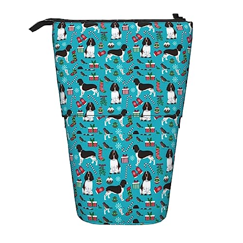 Melbrakin Federmäppchen mit englischem Springer Spaniel-Motiv, Blumenmuster, Weihnachtsmotiv, mit Reißverschluss, für Damen, Herren, Jungen und Mädchen von Melbrakin