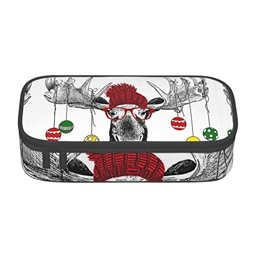 Melbrakin Federmäppchen mit lustigem Weihnachts-Hirschmotiv, großes Fassungsvermögen für Mädchen und Jungen, bedrucktes Polyester-Schulbüro-Etui von Melbrakin