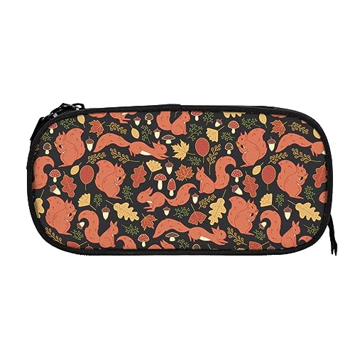 Melbrakin Federmäppchen mit niedlichen Eichhörnchen und Herbstpilzen, großes Fassungsvermögen, Stifthalter, Bleistiftbeutel, Box, Organizer, Reißverschluss, Kosmetik, Make-up, Aufbewahrungstasche von Melbrakin
