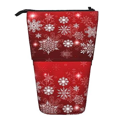 Melbrakin Federmäppchen mit rotem Weihnachts-Schneeflocken-Hintergrund und Reißverschluss für Damen, Herren, Jungen und Mädchen von Melbrakin