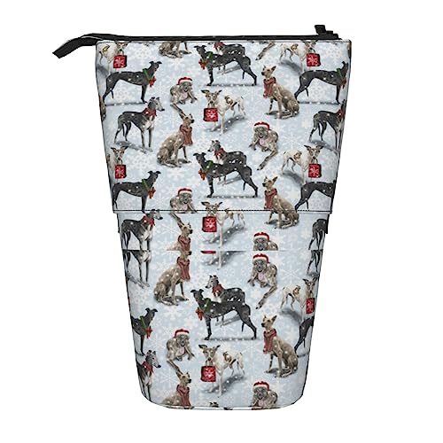 Melbrakin Federmäppchen mit Weihnachts-Windhund-Motiv, mit Reißverschluss, für Damen, Herren, Jungen und Mädchen von Melbrakin