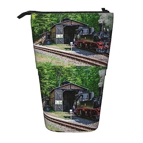 Melbrakin Bleistifttasche mit Reißverschluss, Eisenbahn, Dampfzug, Ständer, für Damen, Herren, Jungen und Mädchen von Melbrakin
