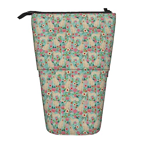 Melbrakin Federmäppchen mit Golden Retriever-Hund, Blumenmuster, Ständer, mit Reißverschluss, für Damen, Herren, Jungen und Mädchen von Melbrakin