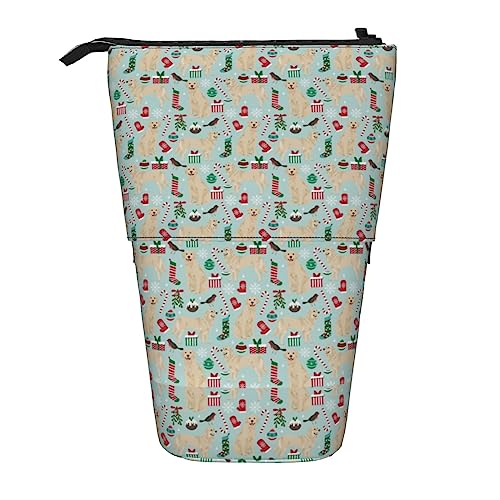 Melbrakin Golden Retriever Weihnachten S Weihnachtshund Weihnachten S Stand-Federmäppchen mit Reißverschluss für Damen, Herren, Jungen und Mädchen von Melbrakin