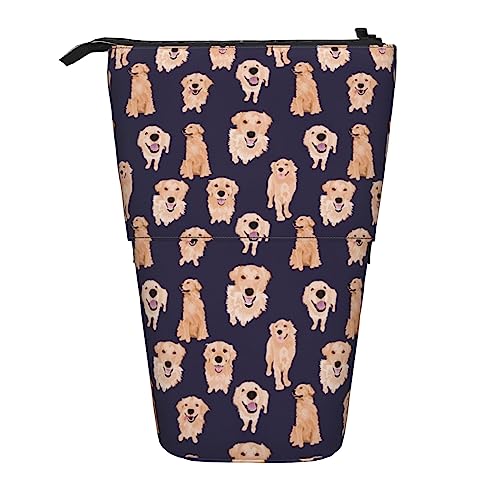 Melbrakin Golden Retrievers On Navy Federmäppchen, Federmäppchen mit Ständer, Teleskop-Federmäppchen, Federmäppchen mit Ständer und Stifthalter von Melbrakin