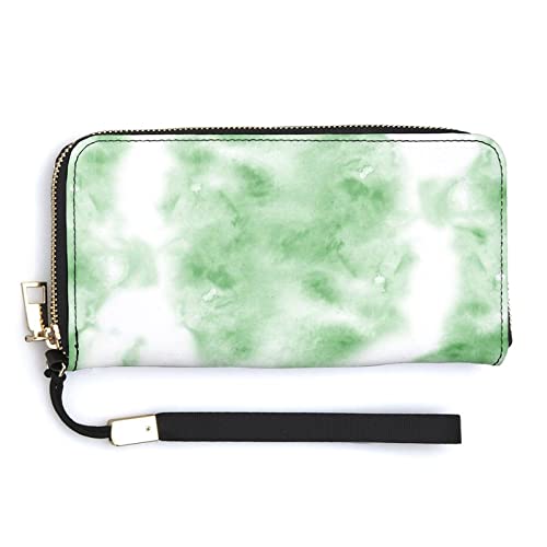 Melbrakin Hellgrüne Damen-Geldbörse mit Batikmuster, große Kapazität, Geldbörsen für Damen, Lange Clutch-Taschen, Bedruckte PU-Handtasche mit Reißverschluss von Melbrakin