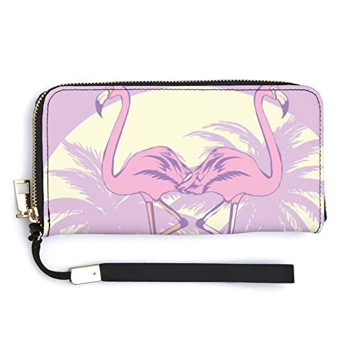 Melbrakin Hello Summer Flamingo Damen-Handgelenk-Geldbörse, große Kapazität, Geldbörsen für Damen, Lange Clutch-Taschen, Bedruckte PU-Handtasche mit Reißverschluss von Melbrakin