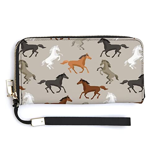 Melbrakin Horse Running Damen-Handgelenk-Geldbörse, große Kapazität, Geldbörsen für Damen, Lange Clutch-Taschen, Bedruckte PU-Handtasche mit Reißverschluss von Melbrakin