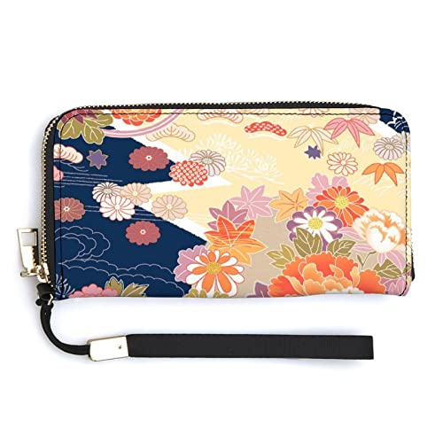 Melbrakin Japanische Kimono-Motive, Komposition, Blumenmuster, Damen-Armband-Geldbörse, große Kapazität, Geldbörsen für Damen, Lange Clutch-Taschen, Bedruckte PU-Handtasche mit Reißverschluss Melbrakin Japanische Kimono-Motive, Komposition, Blumenmuster, Damen-Armband-Geldbörse, große Kapazität, Geldbörsen für Damen, Lange Clutch-Taschen, Bedruckte PU-Handtasche mit Reißverschluss von Melbrakin
