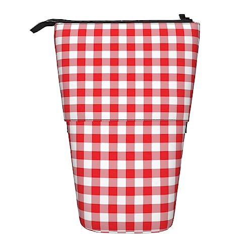 Melbrakin Bleistifttasche mit Reißverschluss, kariert, geometrisch, rot-weiß, Gingham-Muster, für Damen, Herren, Jungen und Mädchen von Melbrakin