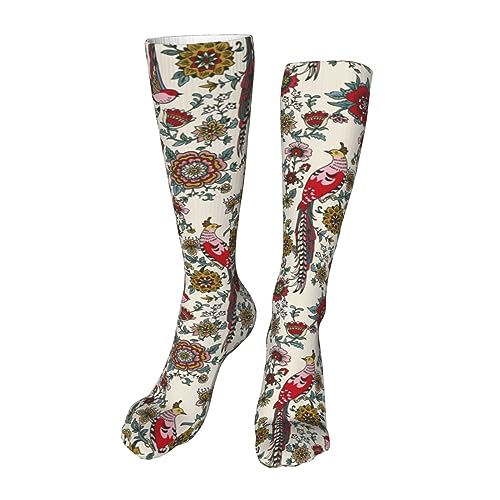 Melbrakin Kniestrümpfe mit dunklen verzauberten Blumen und Vögeln, lange Cosplay-Freizeitsocken für Damen von Melbrakin
